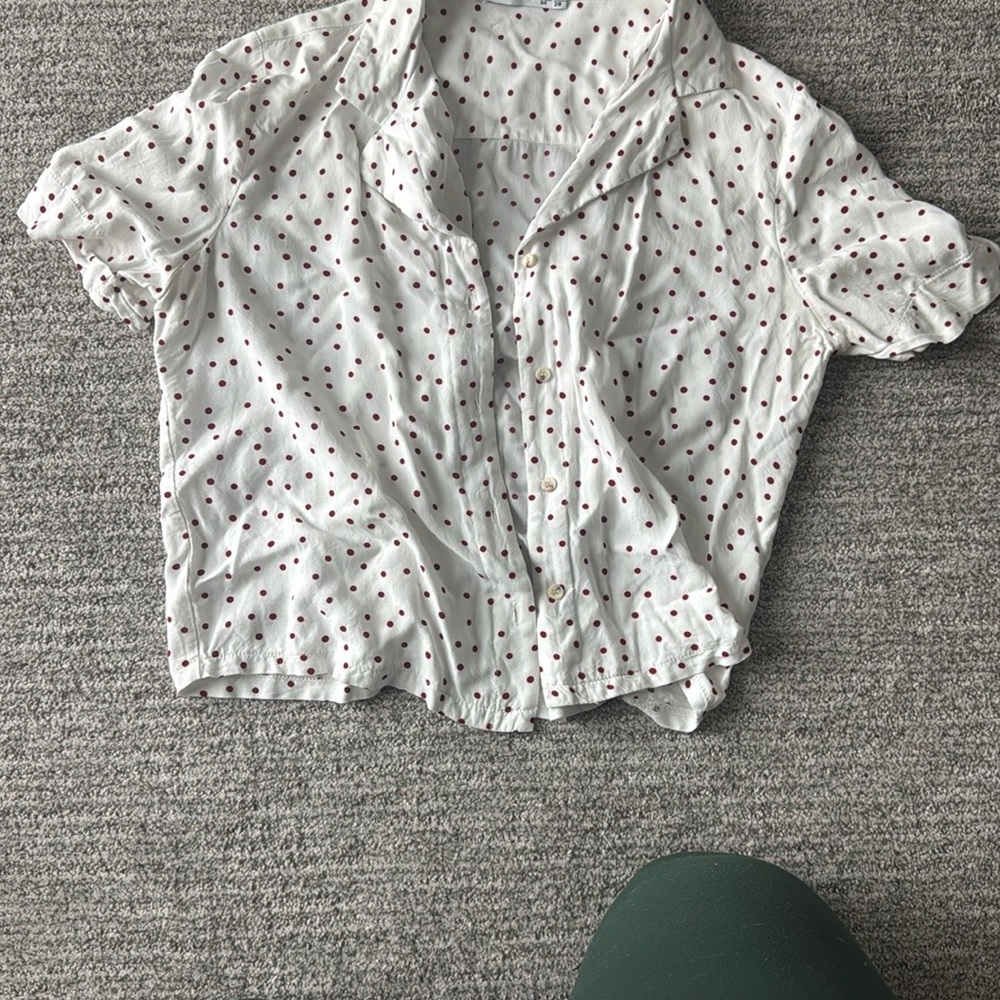 Elegant White Button Down Shirt with Red Polka Dots